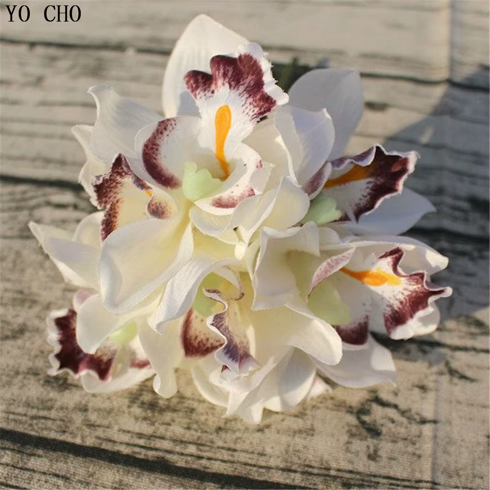 7 têtes décoration de mariage orchidée fleur artificielle décorative soie voilet bouquet de mariée accessoires