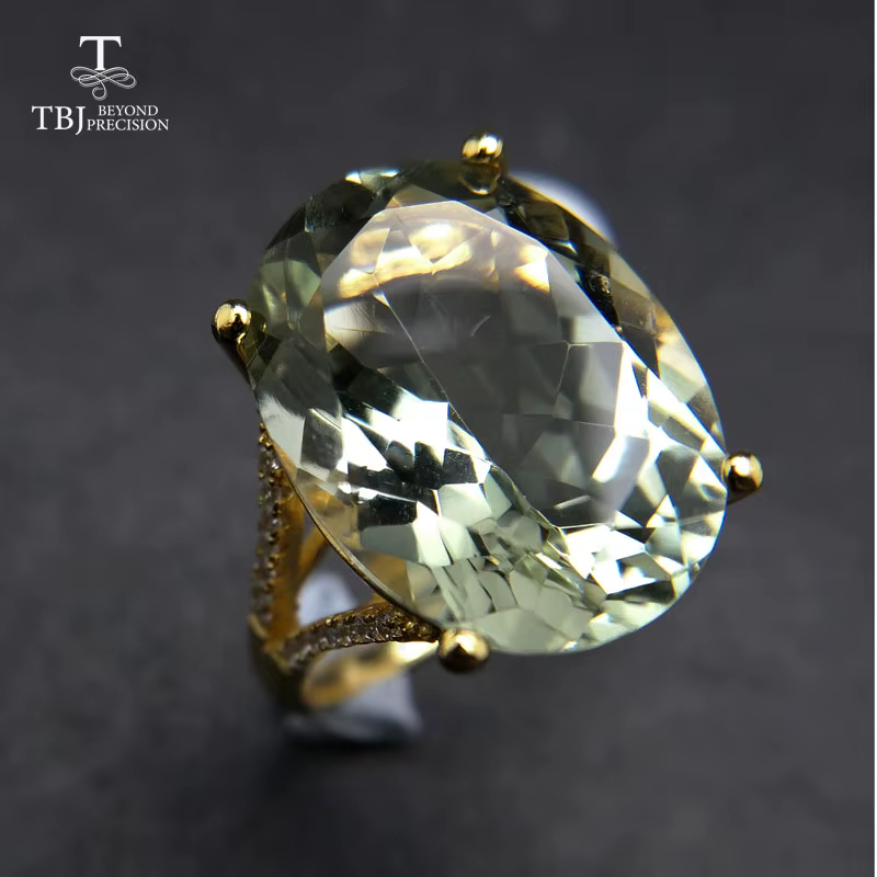 Bague en améthyste verte naturelle de grande taille