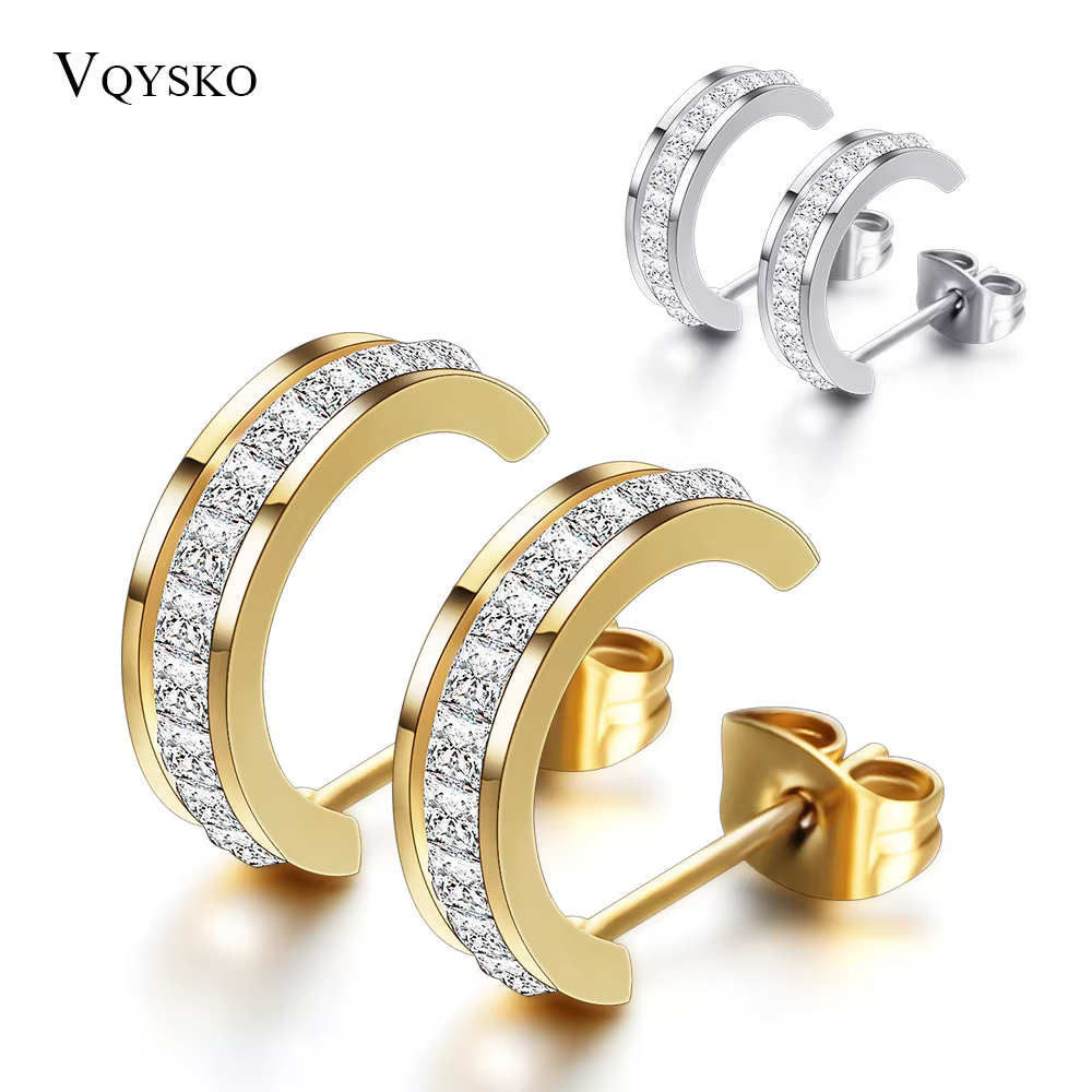 Bijoux de luxe boucles d'oreilles pour femmes avec un joli cristal incrusté de Zircon en acier inoxydable