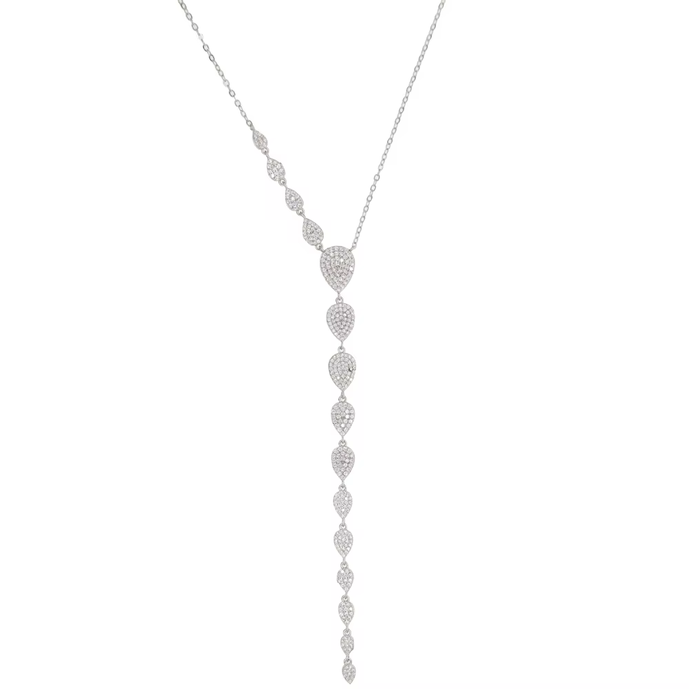 Nouveau Collier Classique Tendance 2025 – Chaîne Longue Goutte d'Eau Scintillante avec Zircon Cubique CZ – Bijou Élégant en Y pour Femme