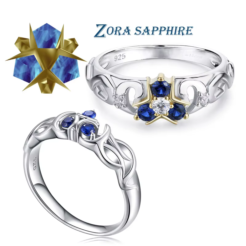 Helpda-Bague de fiançailles en argent regardé 925 avec saphir Zora
