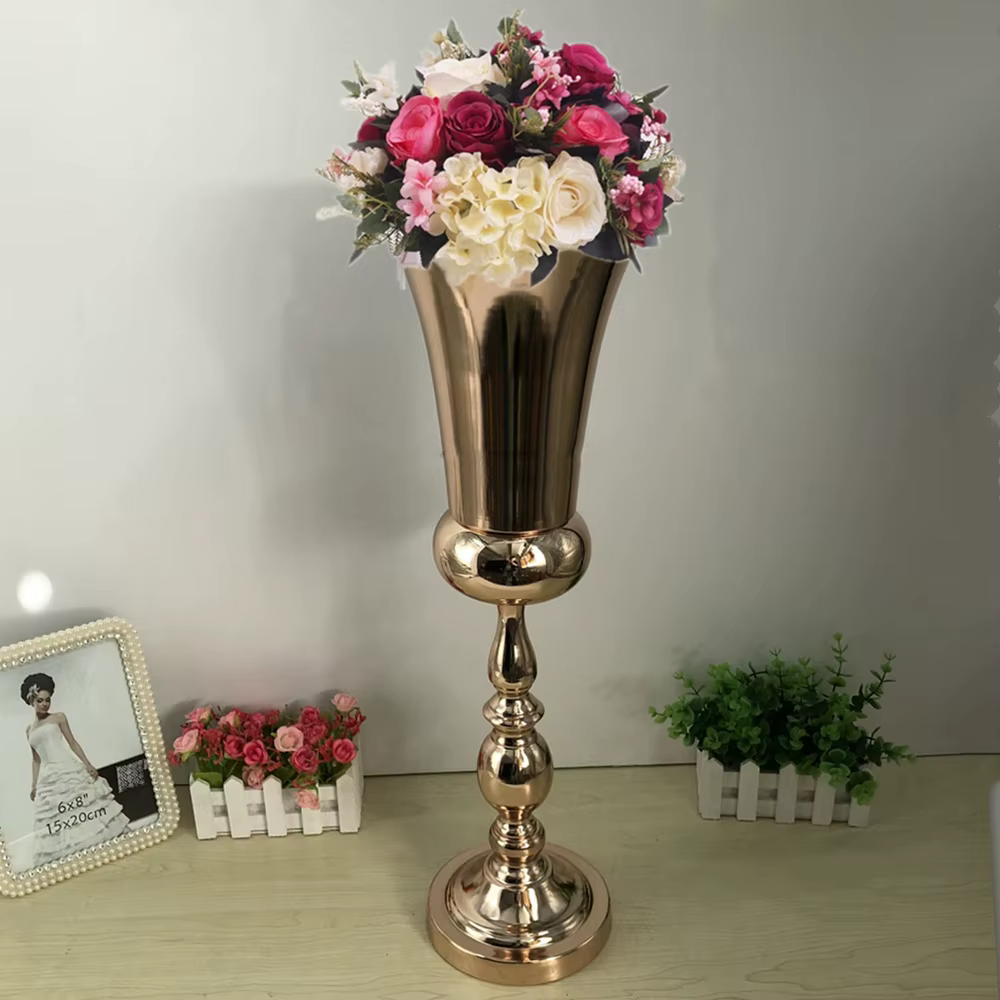 Vase à fleurs 60 cm/24 pouces, 10 pièces/lot, centres de Table de mariage, Vases métalliques pour événements, plomb de route, décoration de fête en or pour la maison