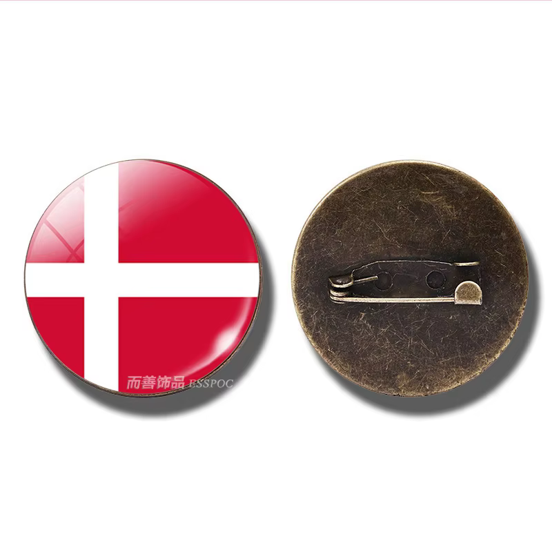 Broche ronde en verre avec sensation de pays