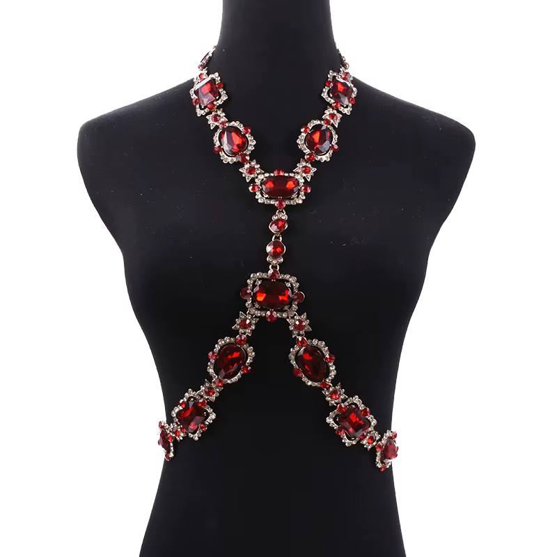2025 nouvelle mode grande chaîne de taille en verre chaînes de corps collier bijoux femmes déclaration indienne longue