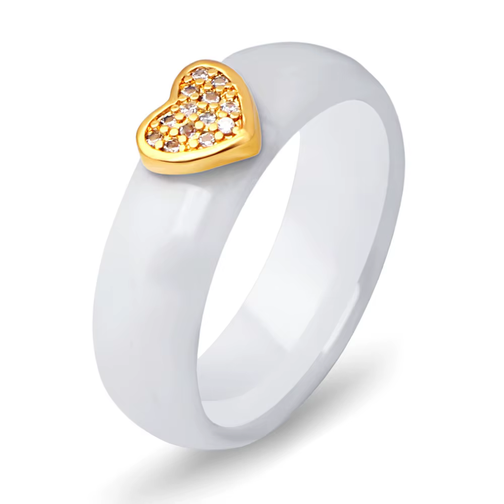 Bague en céramique cœur blanc noir avec Zircon CZ, bijoux en gros, promesse de fiançailles pour femmes, bagues de mariage pour fête, vente en gros
