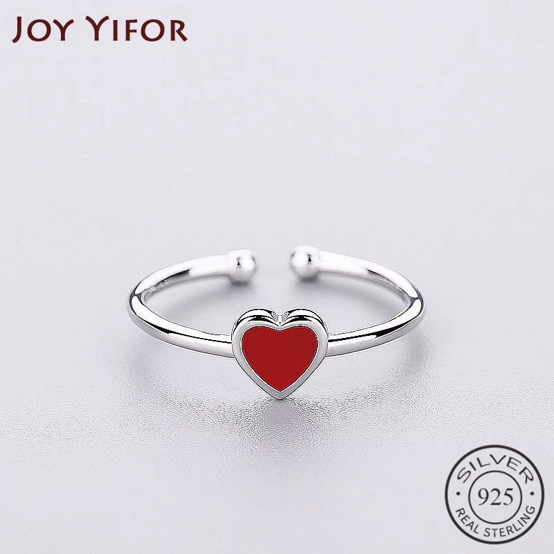 Bague en émail coeur rouge romantique pour femme