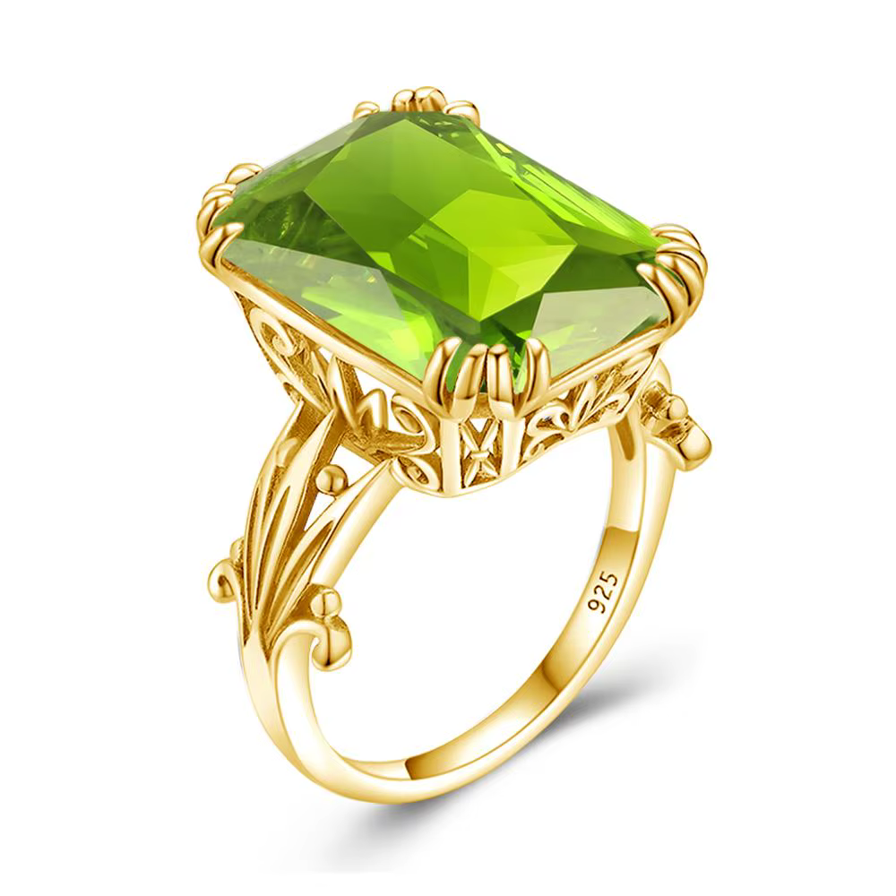 Bague péridot naturelle en or 14 carats pour femme