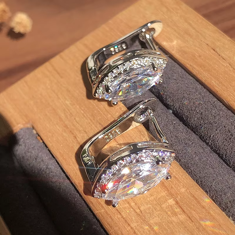 Kinel luxe Simple naturel Zircon boucles d'oreilles pour les femmes mode 925 argent mariée boucles d'oreilles de mariage OL cristal bijoux cadeaux