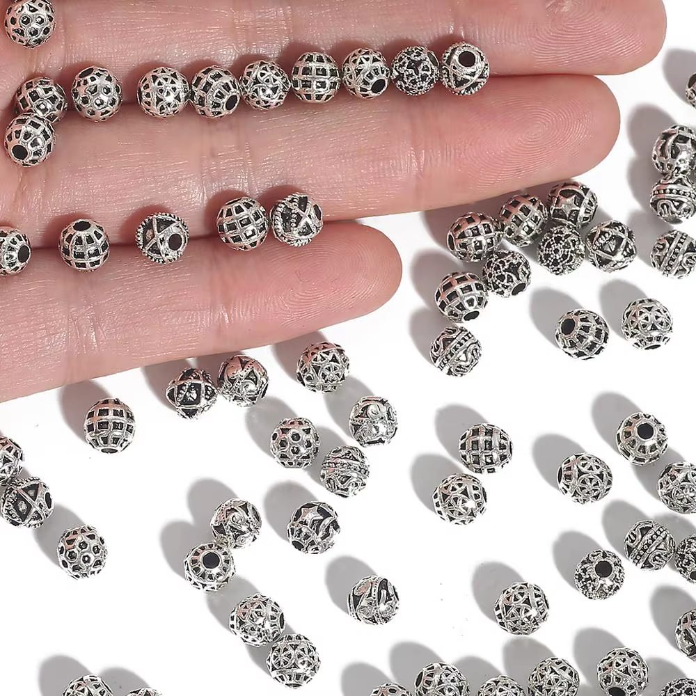 Nouvelle mode 20 pièces/lot 6mm Antique argent plaqué creux en alliage de Zinc perles nouvelles breloques pour collier à faire soi-même Bracelet fabrication de bijoux