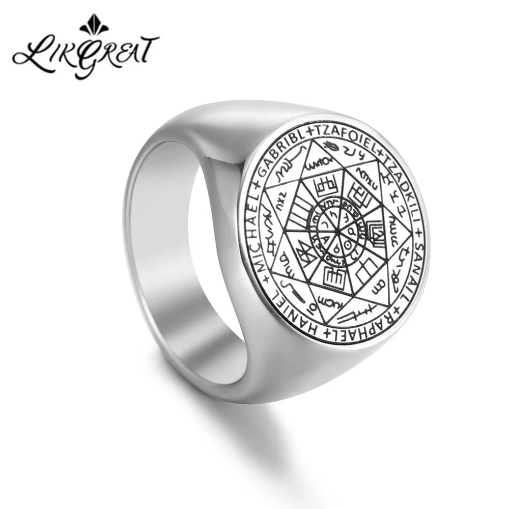 Bague Viking avec sceau des sept Archangels, anneau Secret de l'univers, en acier inoxydable, bijoux pour hommes, salomon Kabbalah Talisman