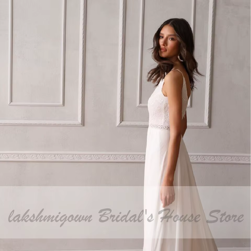 Robe de Mariée Longue en Mousseline de Soie et Dentelle