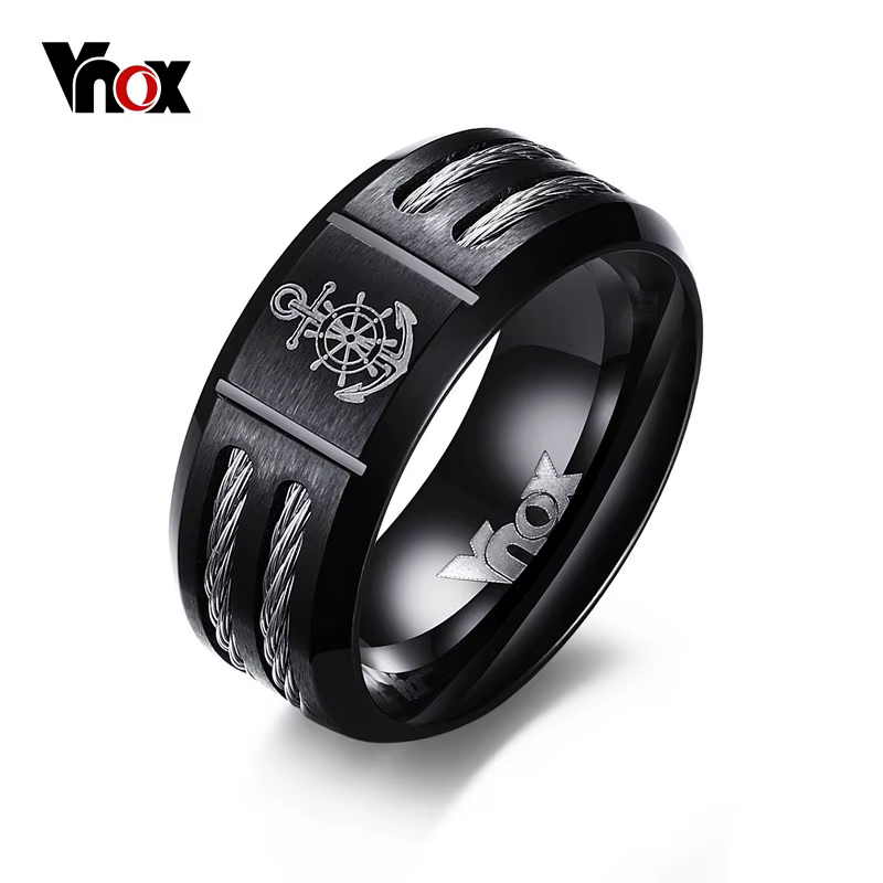 Vnox-Bague de gouvernail personnalisée en acier inoxydable pour homme