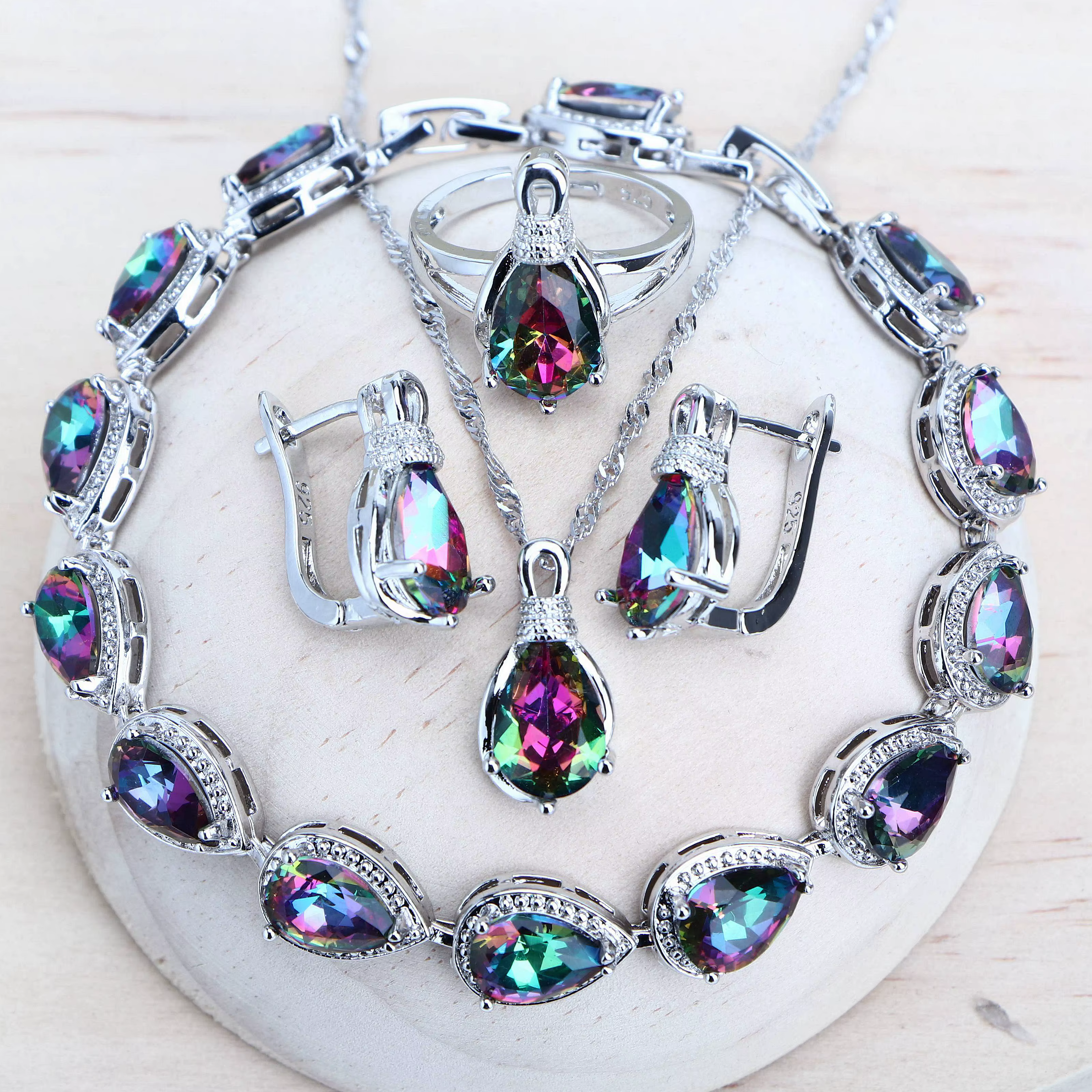 Ensemble de bijoux de mariée en argent 925 pour femmes