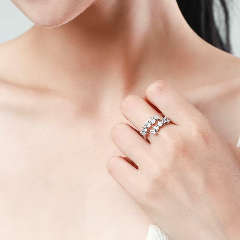 Ailmay mode 925 en argent Sterling éblouissant géométrique clair Zircon anneaux réglables pour les femmes classique de luxe bijoux de mariage