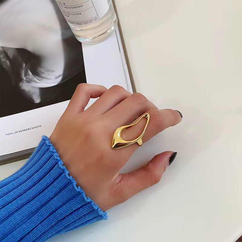 ANENJERY couleur argent creux irrégulier géométrique grands anneaux pour hommes femmes redimensionnable