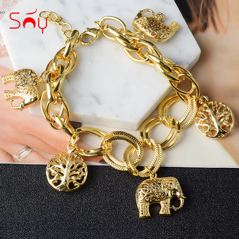 Bracelet à breloques plaqué or pour femme