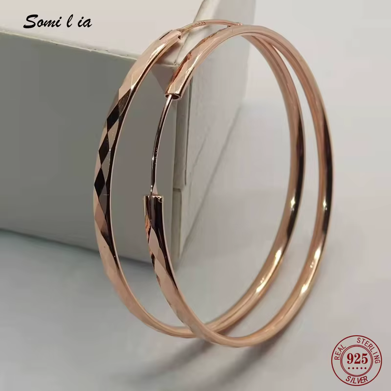 Somilia-boucles d'oreilles rondes en or Rose pour femmes, nouvelle Collection 100% en argent Sterling 925, grandes boucles d'oreilles créoles, bijoux à la mode pour femmes