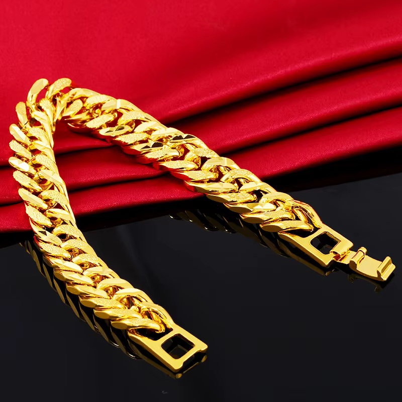 Bracelet Africain en Or Pur 24K pour Homme et Femme, Bijoux, 12mm