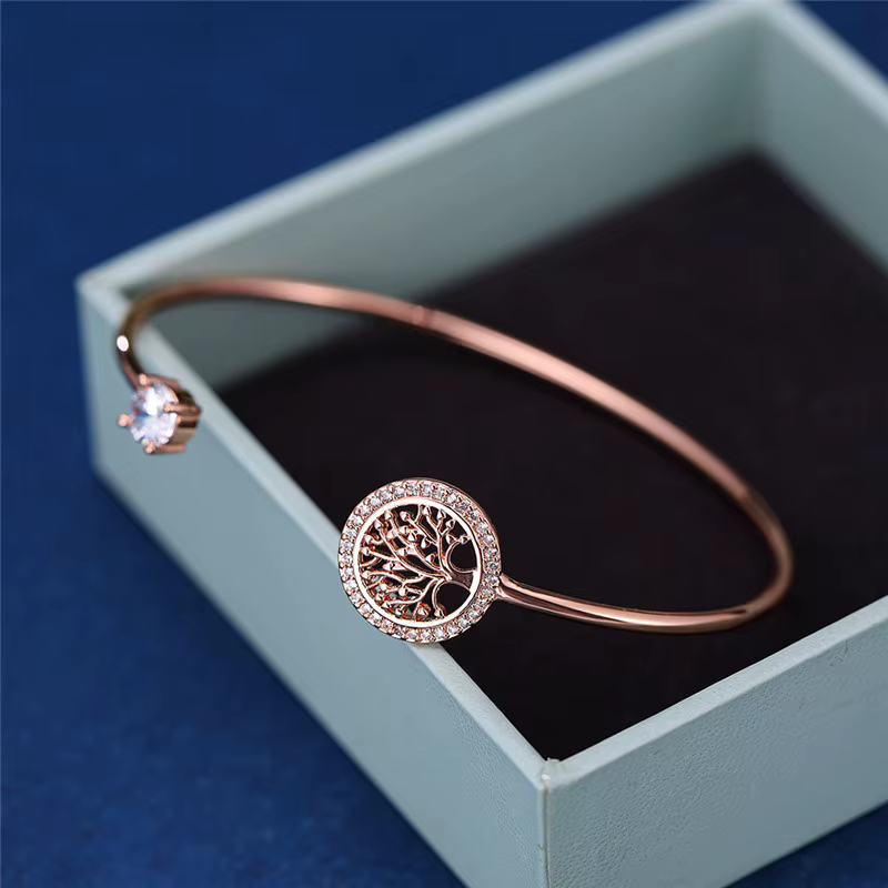 Dainty-Bracelet Ajustable avec Arbre de Vie en Pierre pour Femme