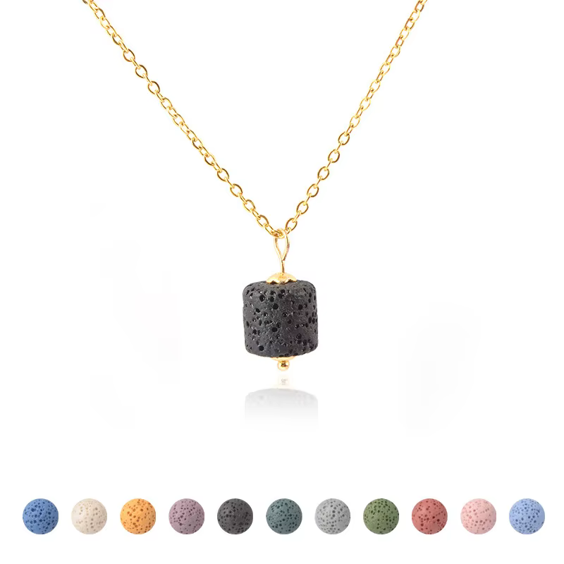 Collier de clavicule en lave volcanique naturelle, cylindrique, ovale, huile essentielle, aromathérapie, différentes couleurs, bijoux Boutique en option