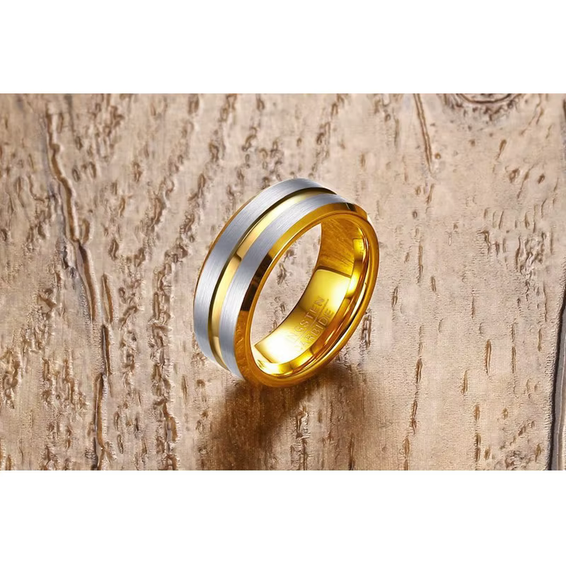 Tigrade-Bague de Luxe en Carbure de Tungstène pour Homme, Alliance de Fiançailles Brossée, Or avec Document Argenté