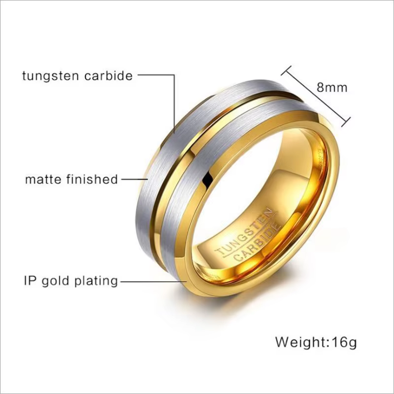 Tigrade-Bague de Luxe en Carbure de Tungstène pour Homme, Alliance de Fiançailles Brossée, Or avec Document Argenté