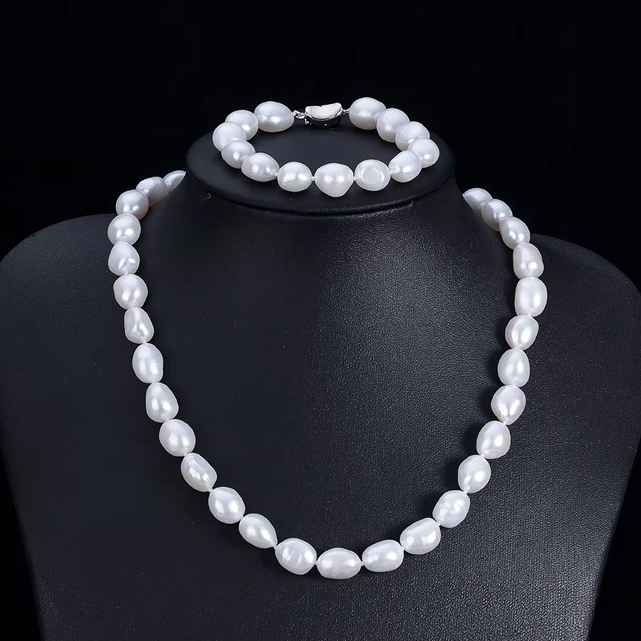 Dainashi-Ensemble bracelet et collier baroques en argent regardé 925 pour femme