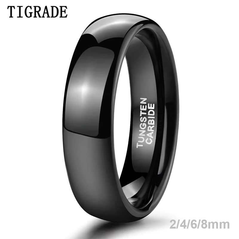 Bague de Fiançailles Noire en Carbure de Tungstène Poli