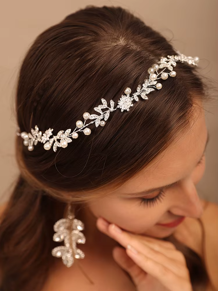 Couvre-chef de mariée strass fleur diadème