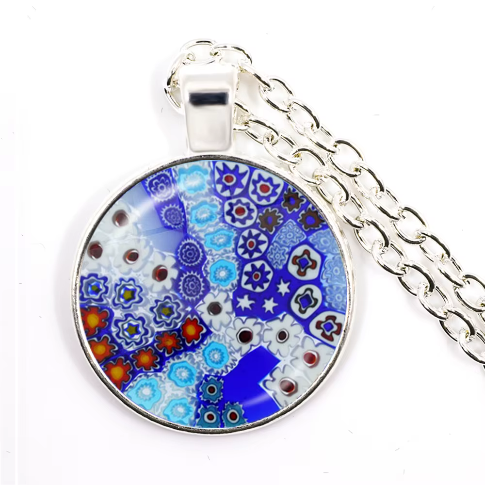Murano Millefiori pendentif collier multicolore fleur 25mm verre Cabochon