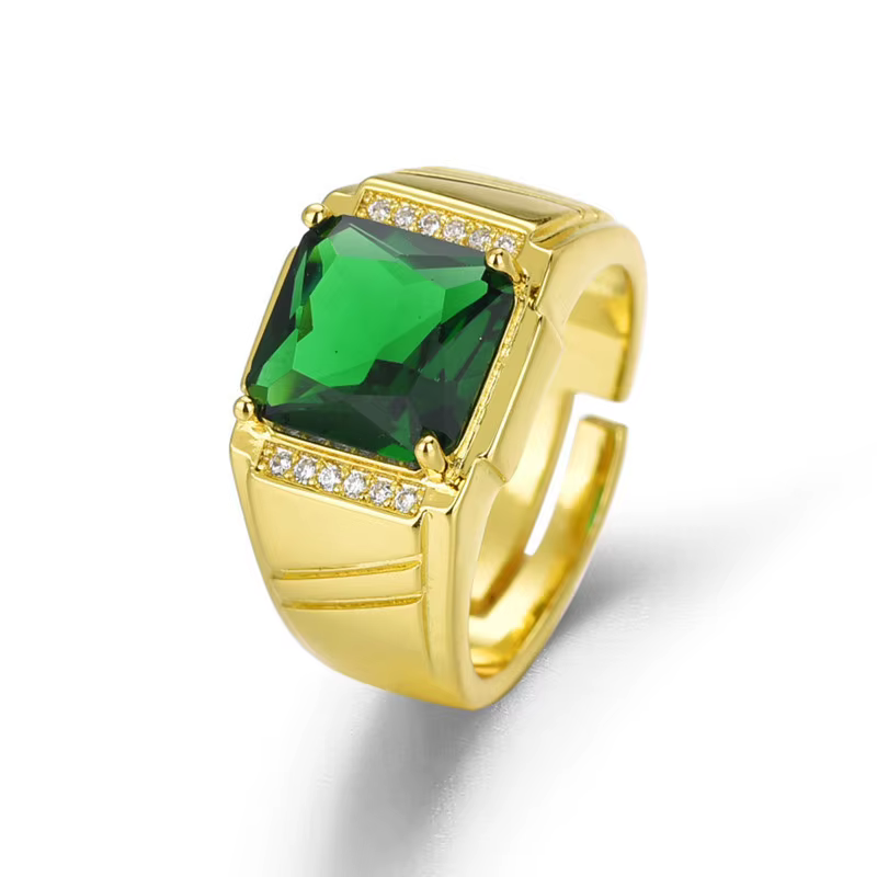 Bagues ouvertes en cristal vert émeraude pour hommes