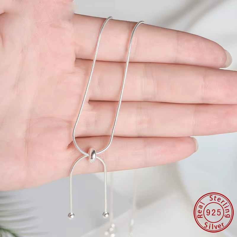 Véritable S925 argent Sterling serpent chaîne pendentif collier ras du cou perles rondes réglable bijoux fins kolye