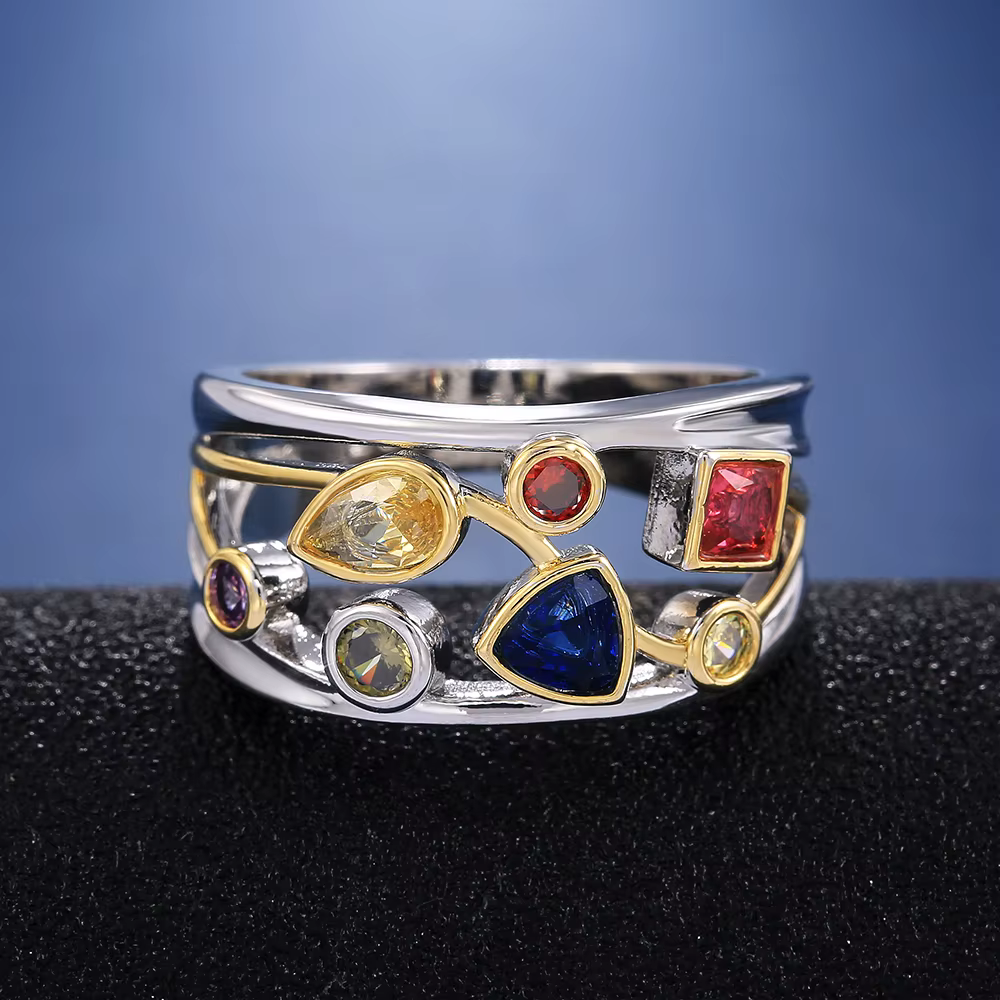 Huitan – Bague de cocktail élégante pour femme avec 6 pierres colorées