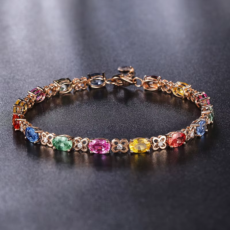 Nouveau Bracelet en argent 925 avec pierres précieuses colorées pour femme