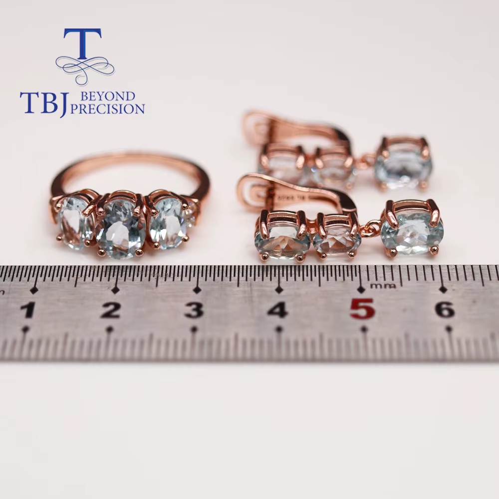 TBJ – bague et boucles d'oreilles aigue-marine en argent sterling 925