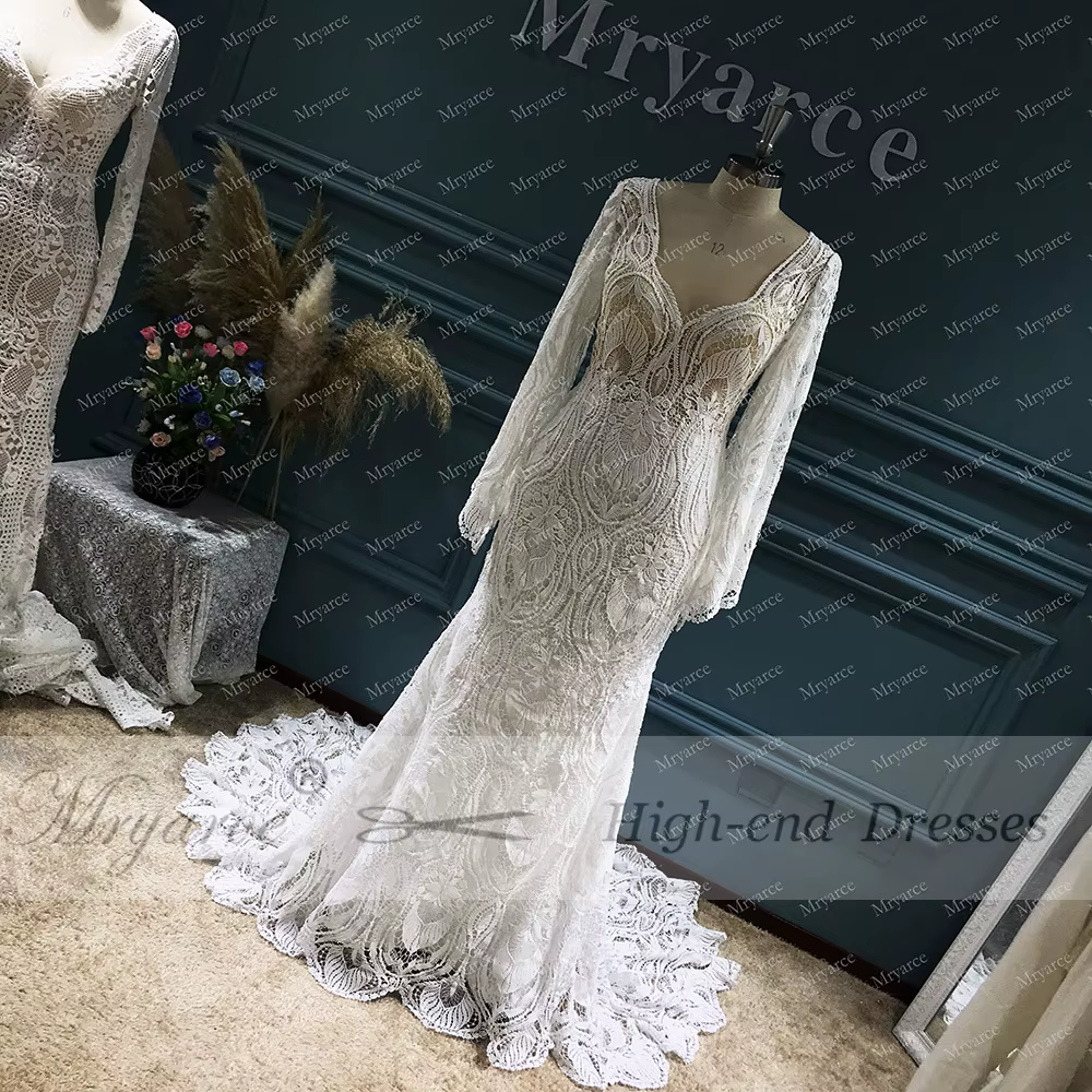 Zelyarce-Robe de mariée bohème en dentelle avec manches