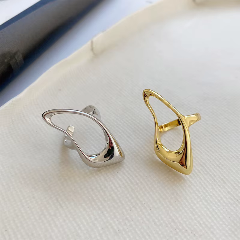 ANENJERY couleur argent creux irrégulier géométrique grands anneaux pour hommes femmes redimensionnable