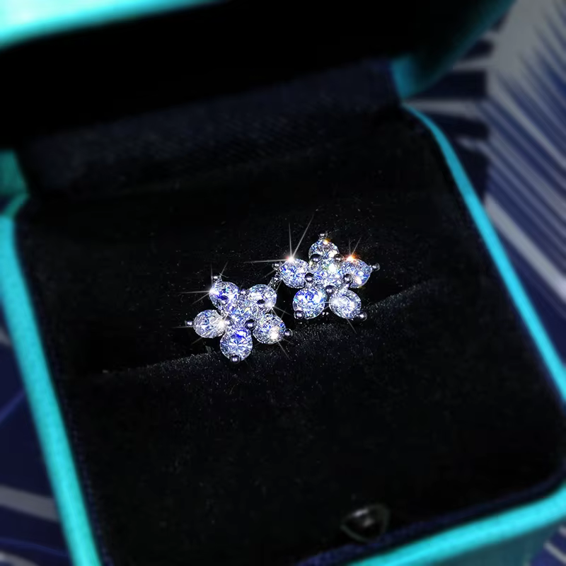 925 boucles d'oreilles en argent Sterling mode plein diamant fleur de prunier