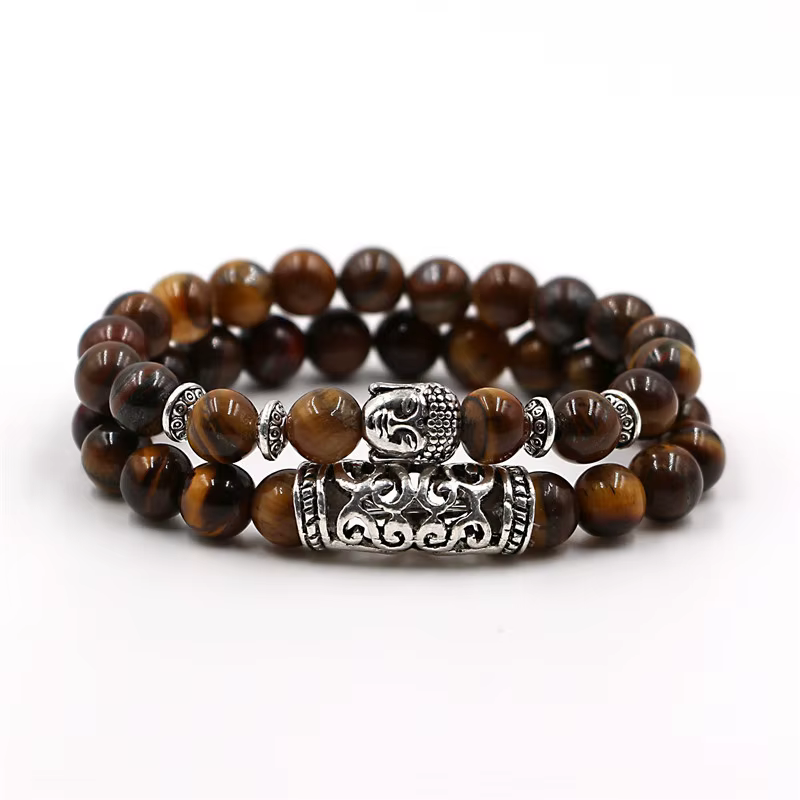 YIZIZAI 2 pièces/ensemble Bracelet tête de bouddha tibétain bijoux pierre naturelle Bracelets de perles hommes femmes