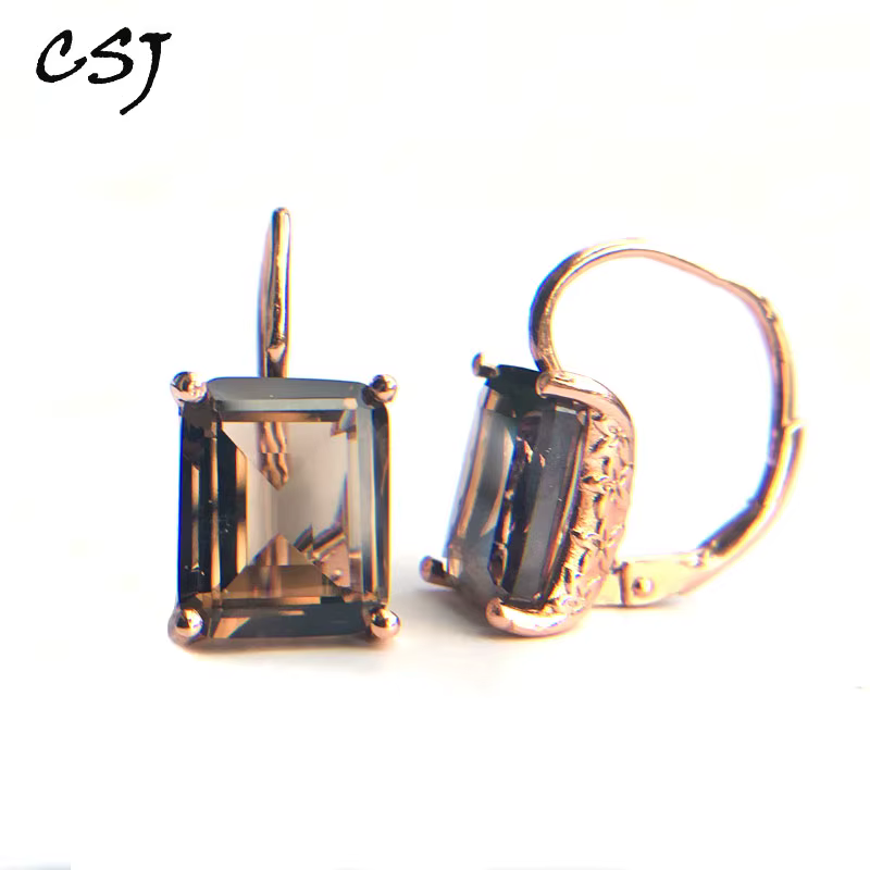 Boucles d'Oreilles Octogonales en Quartz struction é et Argent Sterling 925