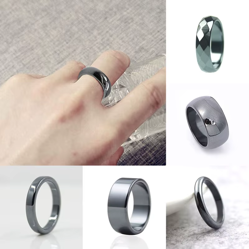 Bagues simples en hématite lisse pour hommes et femmes