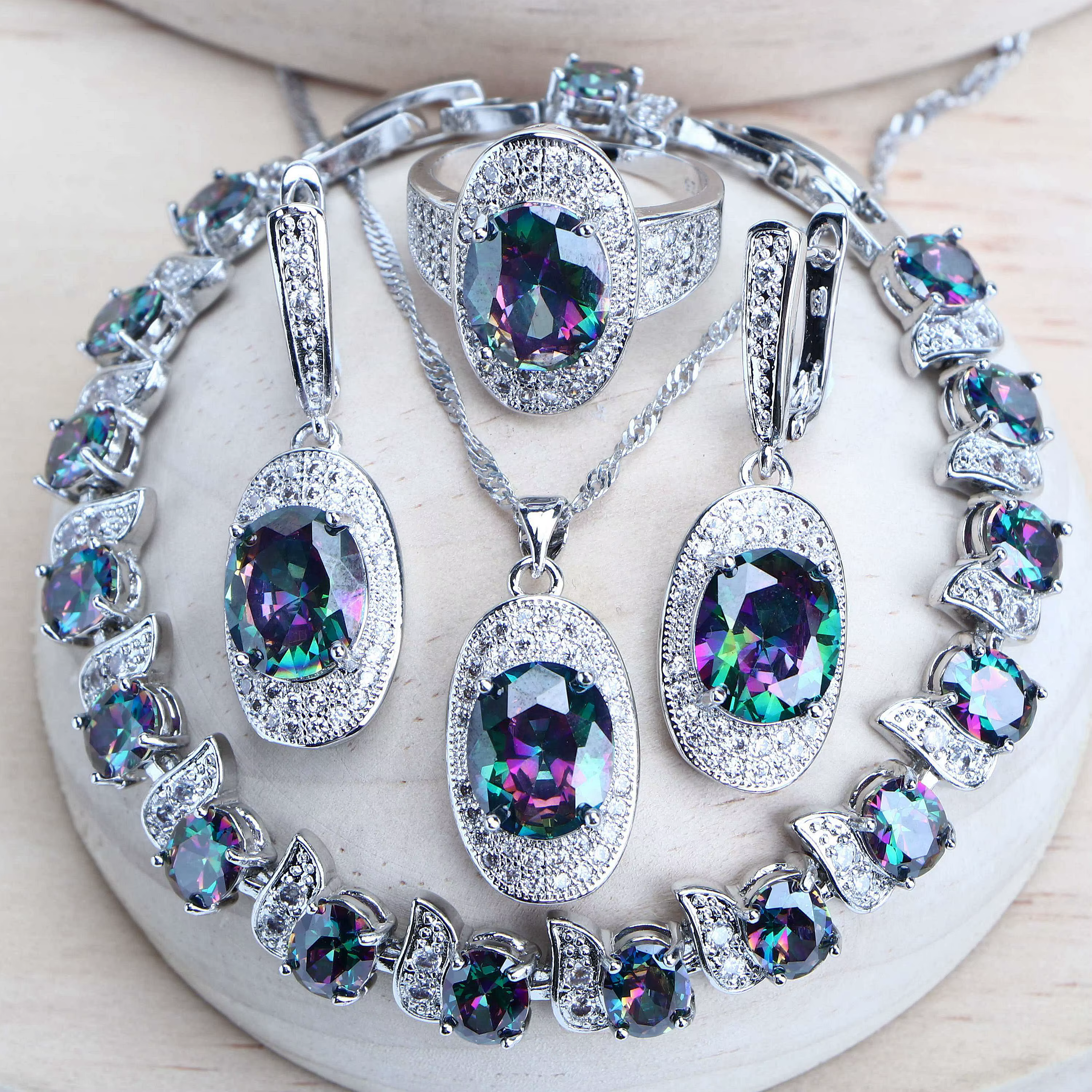 Ensemble de bijoux de mariée en argent 925 pour femmes