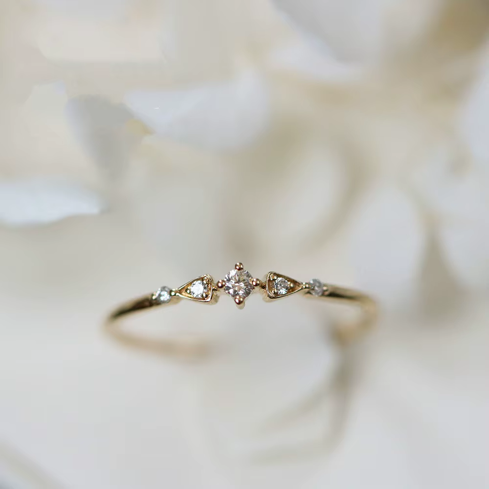 Bague rétro en or 14 carats et diamant pour femmes