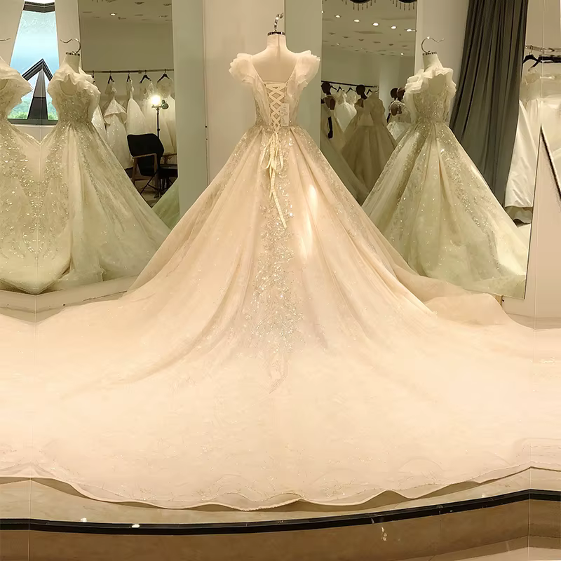 Robe de Mariée Personnalisée avec Manches à Volants