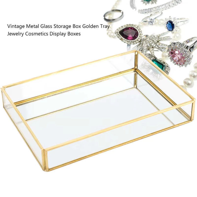 Boîte à bijoux vintage en métal et verre