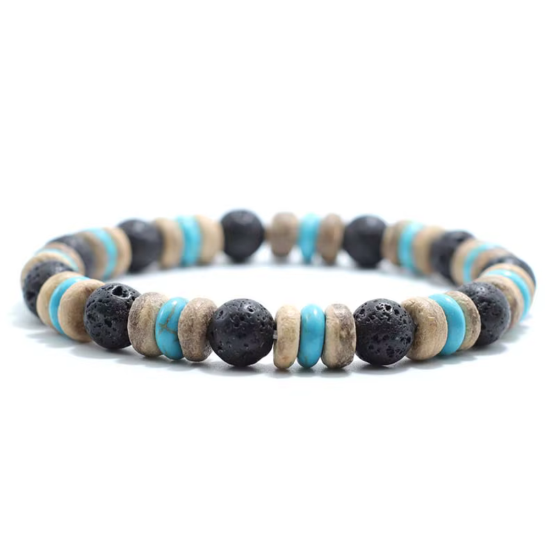 Vintage bois perlé Bracelet hommes naturel lave obsidienne pierre Braslet Yoga méditation prière bijoux oeil de tigre