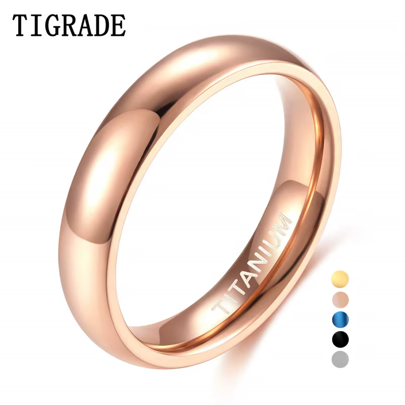 Tigrade – bague de mariage pour femmes, couleur or Rose, 4mm, en titane pur, unisexe, classique, sans Nickel, Anti-allergie