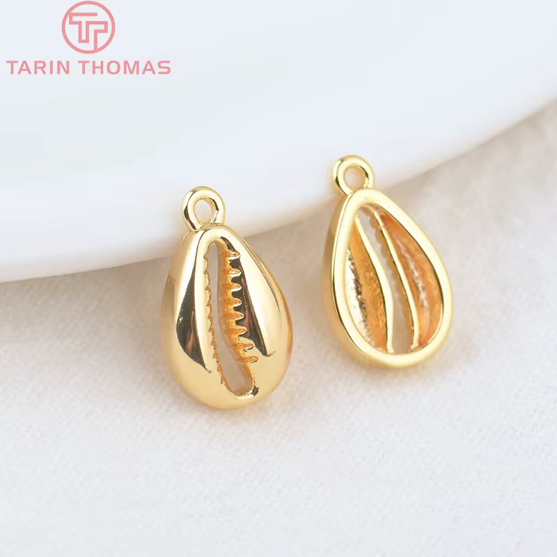 (1141)6 pièces 7.4x12MM 10x13.5MM 24K couleur or plaqué laiton conque coquillages breloques pendentifs haute qualité bijoux à bricoler soi-même accessoires