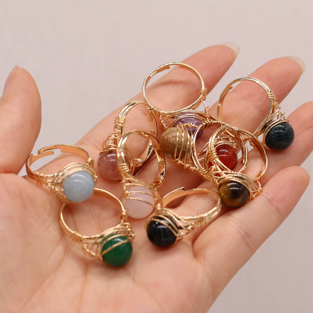 Bagues ouvertes en pierre d'agates naturelles pour femmes