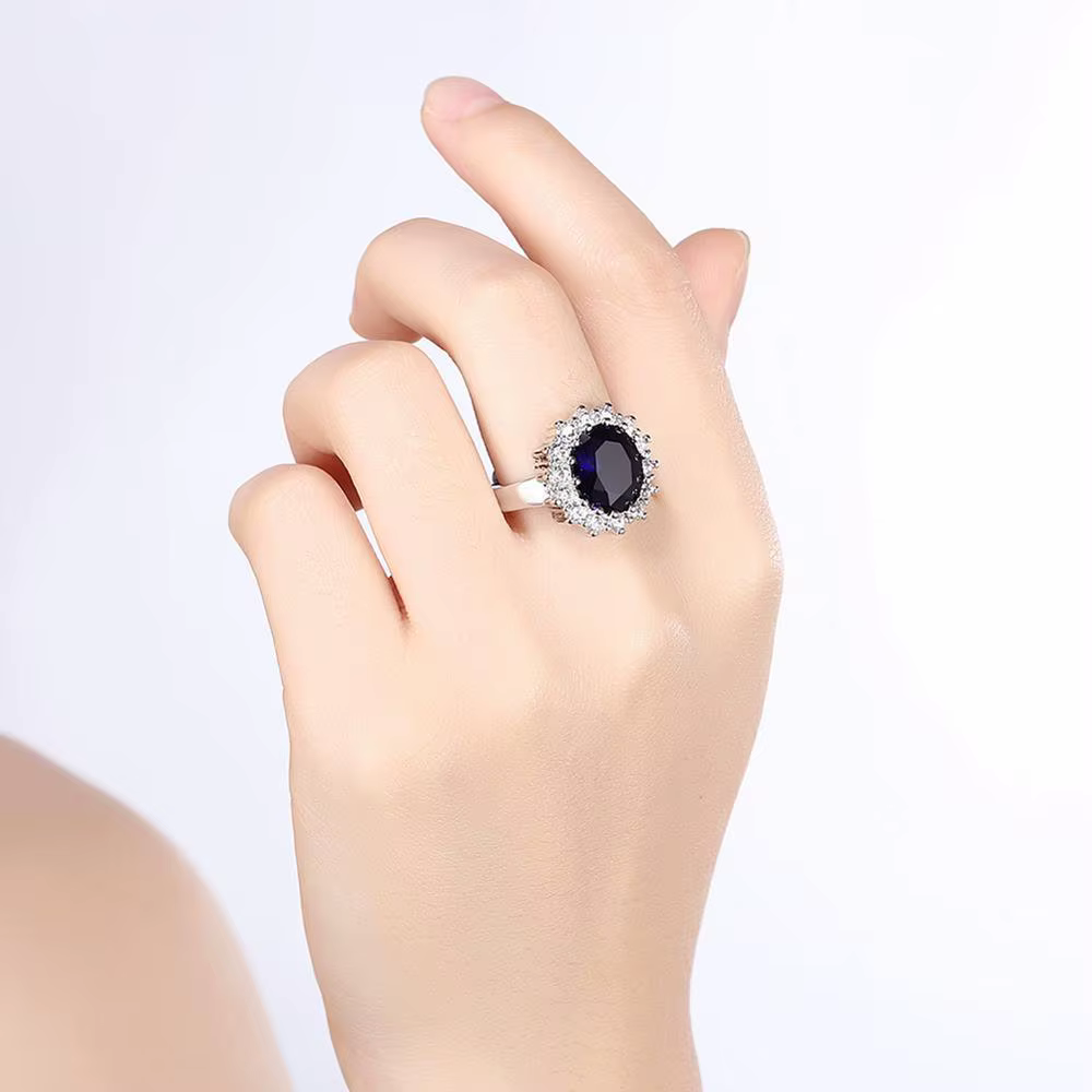 Princesse Diana William Kate bagues en pierres précieuses saphir bleu mariage fiançailles 925 bague en argent Sterling pour les femmes